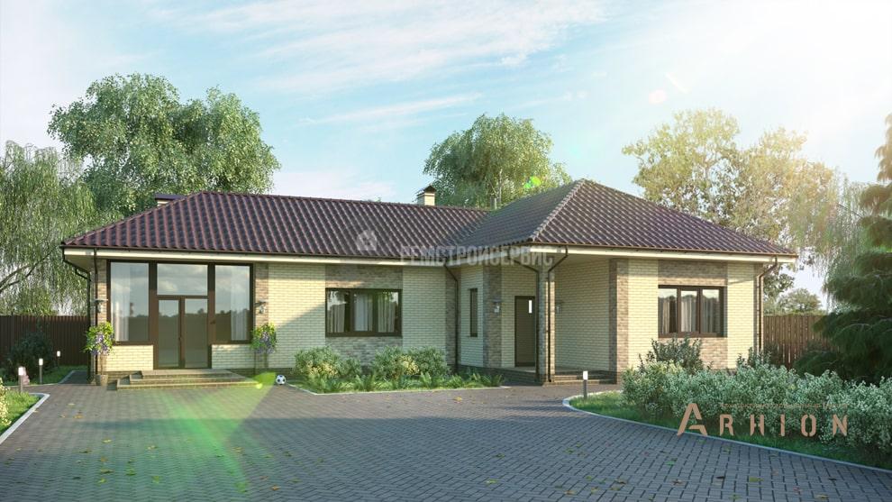 3. Проект одноэтажного дома в современном стиле с четырехскатной, t-21-01, площадью - 106 кв c сауной, терассой